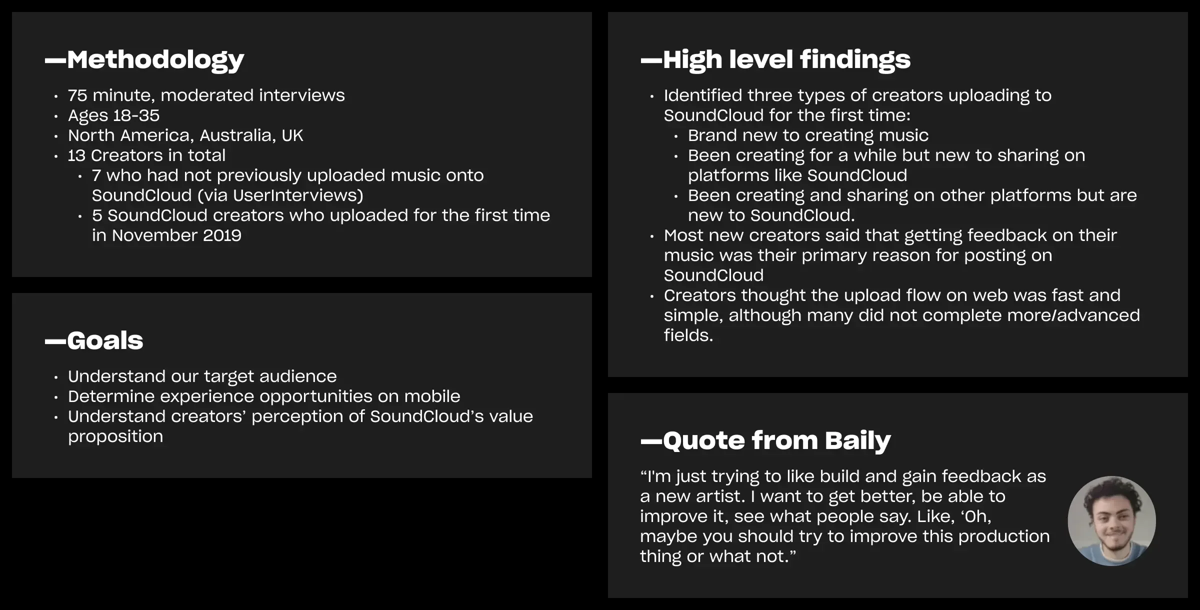 Research methodology, goals, & high-level findings