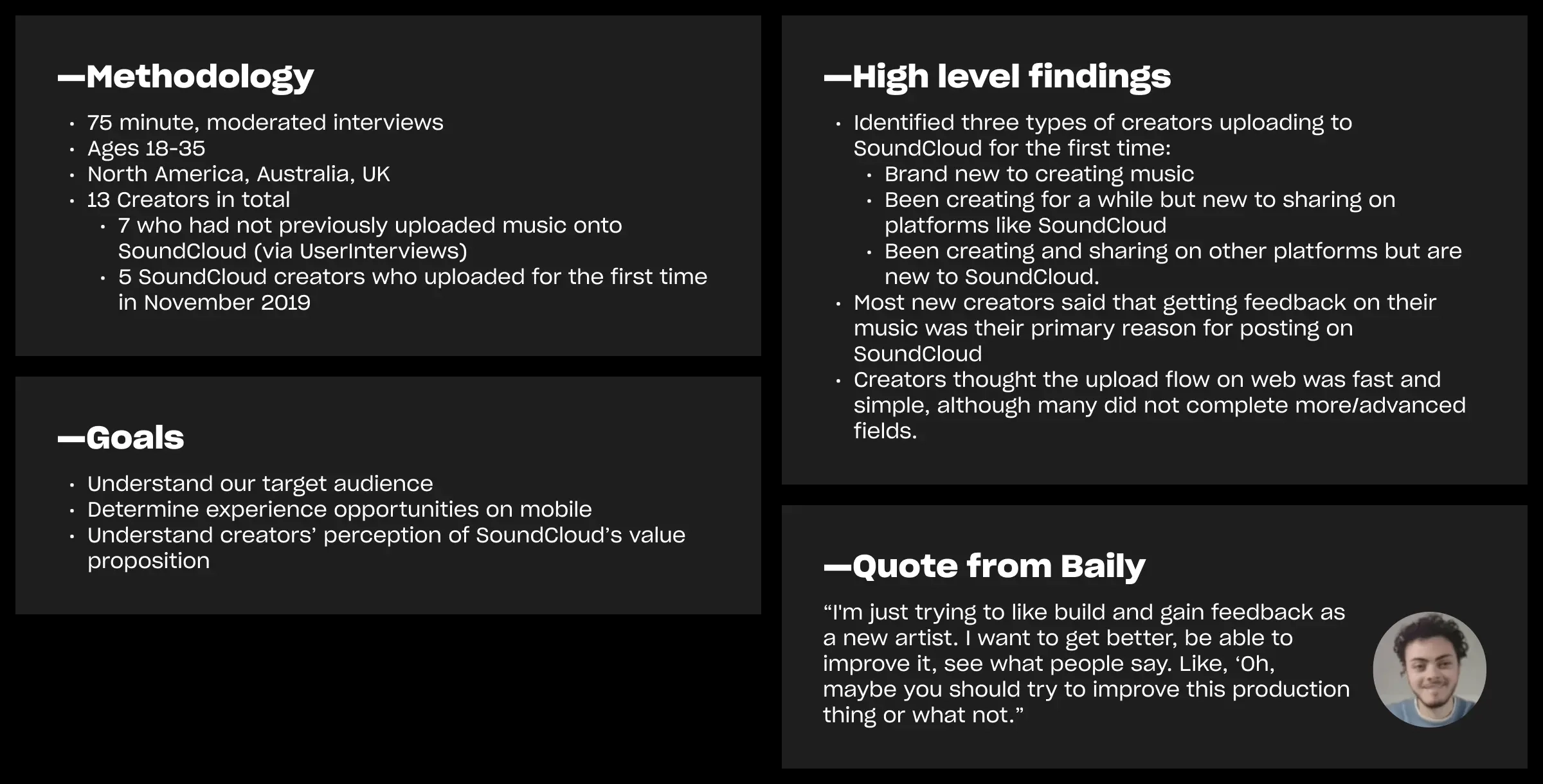 Research methodology, goals, & high-level findings